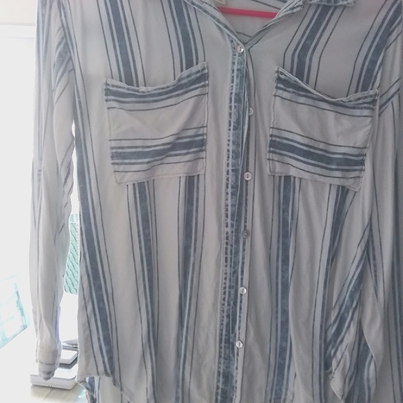 love, Fire Tops - Love fire gently warn long sleeve button up strip  shirt distresses  Hilo